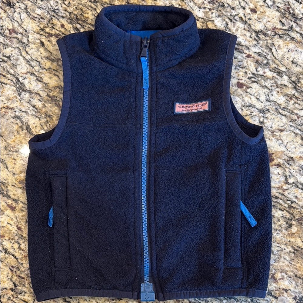 Vineyard Vines Blue Fleece Vest with Stand-Up Collar